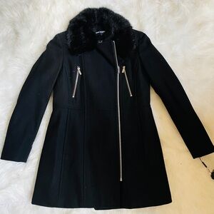 Karl Lagerfeld Black Winter Coat with Fur Collar